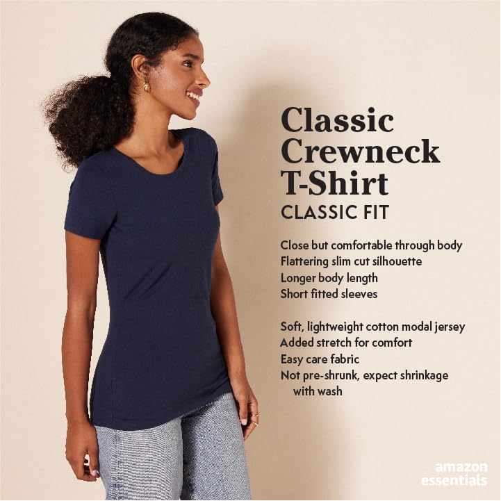 Amazon Essentials Women's Classic-Fit Short-Sleeve Crewneck T-Shirt - Discontinued Colors, Pack of 2, White/Navy, X-Large