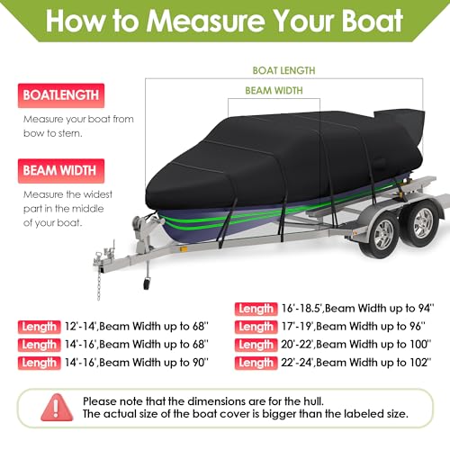 K-Musculo Boat Cover, 12-14 ft Heavy Duty 800D Waterproof Boat Cover, Tear UV Resistant Boat Cover with Motor Cover, Fits V-Hull, Tri-Hull, Runabout Boat Cover (Boat Width 68in, Black)