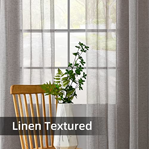 youleyar Natural Linen Sheer Curtains, 63 inch Length Grommet Top Semi Window Drapes, Light Reducing Linen Blend Sheer Curtain for Living Room and Bedroom, 2 Panels Gray