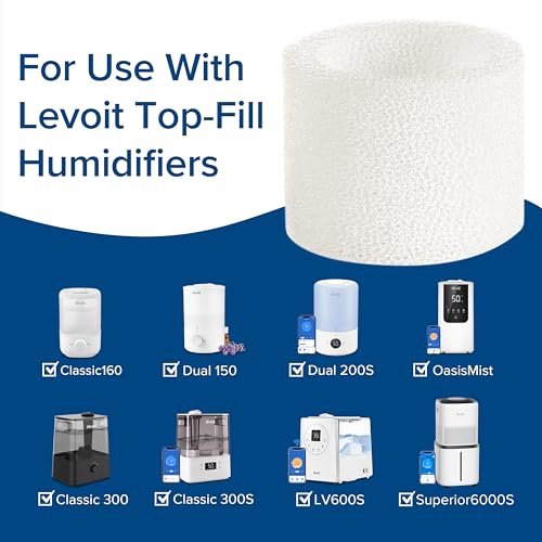 LEVOIT 10-Pack Top Fill Humidifier Replacement Filters, Capture Particles to Improve Humidification Efficiency, for Classic160, Dual150, Dual200S, Classic300(S), LV600S, OasisMist450S, Superior6000S