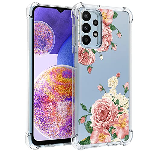 Osophter for Samsung Galaxy A23 Case Clear Transparent Reinforced Corners TPU Shock-Absorption Flexible Cell Phone Cover for Samsung Galaxy A23 5G/4G(Big Rose Flower)