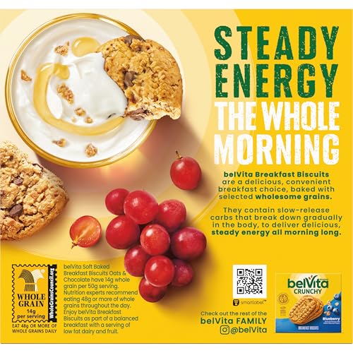 belVita Soft Baked Oats & Chocolate Breakfast Biscuits, Chewy Breakfast Bars, 6 Boxes of 5 Packs (1 Biscuit Per Pack)