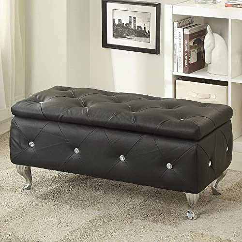 AC Pacific Glam 38 Inches Storage Ottoman Bench for Bedroom, Living Room, Entryway or Hallway, Upholstered Tufted Faux Leather Organizer, Large, Black