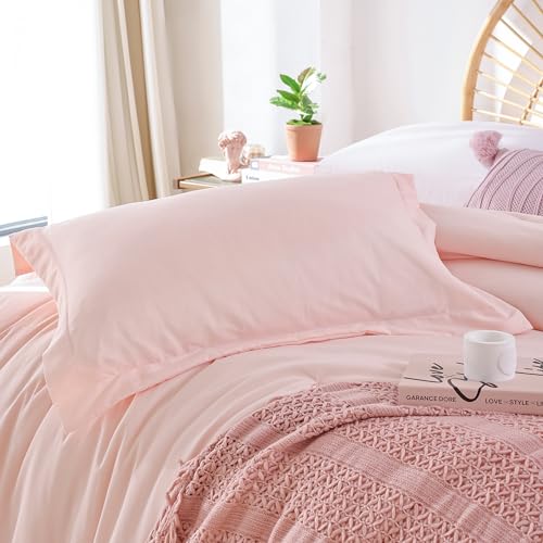 JANZAA Queen Comforter Set with Sheets 7 Piece Comforter Set Queen Bed in a Bag Pink Comforter with Microfiber Bed Pillow Cases Pillow Shams Fitted Flat Sheet Soft Blush Bedding Set All Season