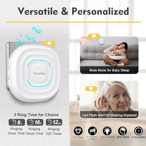 ChunHee Smart Dog Door Bell Wireless Puppy DoorBell for Potty Training, Dog Bells to Go Outside, Bell for Dogs to Ring to Go Potty Adjustable (0-110dB),1000FT Range, IP65, 55 Melodies [New 2024]