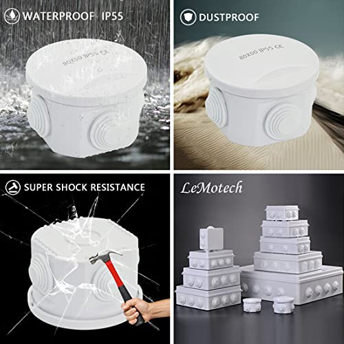 LeMotech Junction Box, ABS Plastic IP65 Waterproof and Dustproof, Universal Electrical Enclosure, Outdoor and Indoor Project Box 5.9X 5.9X 3.9 inch (150 x 150 x 100 mm)