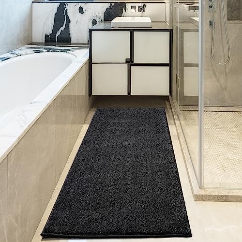 Ottomanson Indoor Solid Shag Design Rubber Back 2x6 Soft Pile Shag Runner Rug for Hallway, Entryway, Kitchen, Living Room, Bedroom, Bathroom, 2' x 6', Black