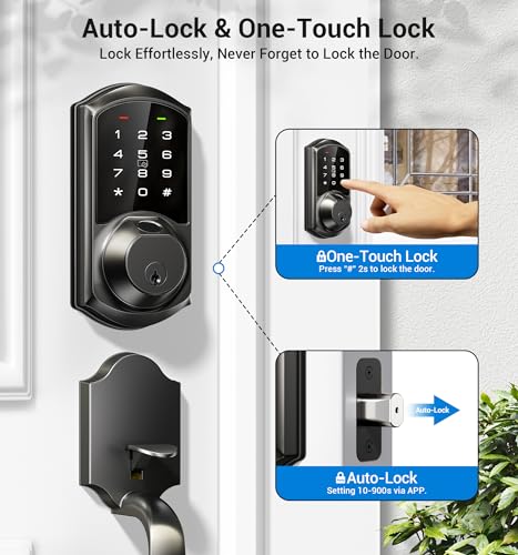Veise Fingerprint Smart Lock for Front Door, 7-in-1 Keyless Entry Deadbolt with App Control, Electronic Digital Locks with Touchscreen Keypad, Auto Lock, Easy Install, Waterproof, Matte Black