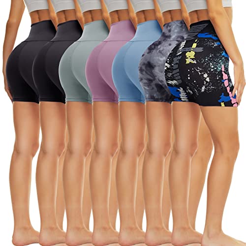 TNNZEET 7 Pack Biker Shorts for Women –Gym Workout Volleyball Running Spandex Black Shorts