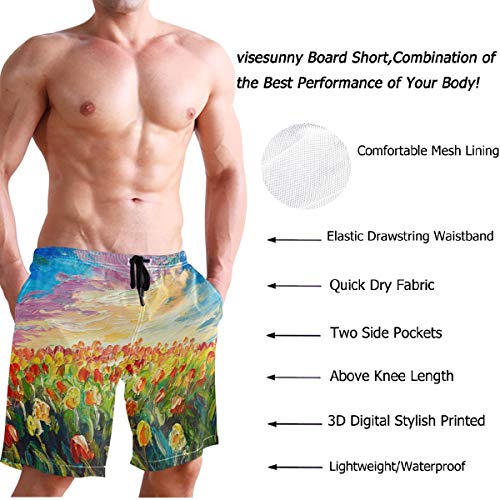 visesunny Rainbow Mermaid Underwater World Summer Men's Swim Trunks Quick Dry Bathing Suits Beach Holiday Party Swim Shorts
