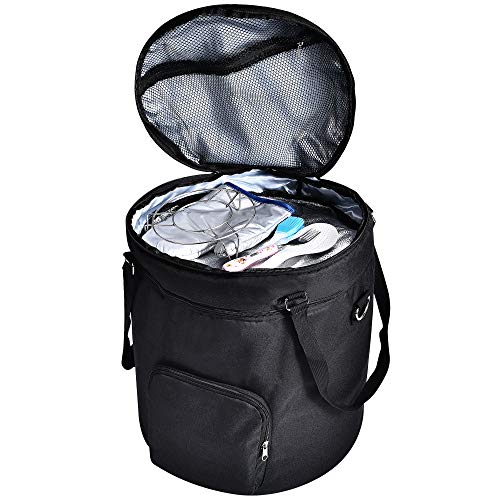 Pressure Cooker Travel Tote Bag, 2 Compartments Travel Tote Case for Cooker Accessories,Kitchen Round Applicances Storage Bag(Enclosed on the Bottom) (Black, Fit for 6 QT Instant Pot)