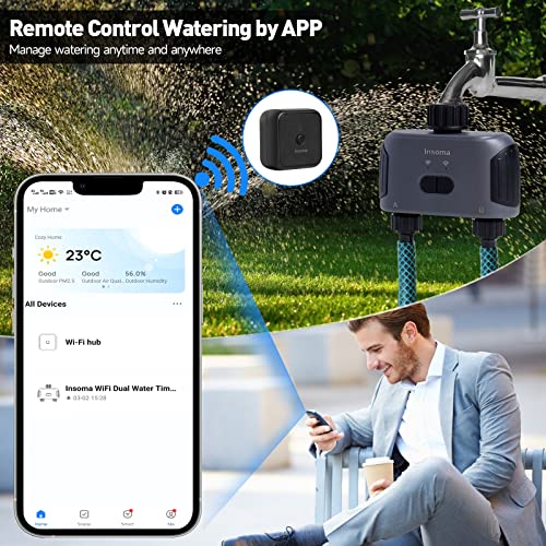 Insoma WiFi Water Timer, Smart Hose Timer for Garden Faucet, Sprinkler Timer with WiFi Hub, Up to 20 Watering Plans, APP Control, Work with Alexa and Google Assistant, 2 Outlets