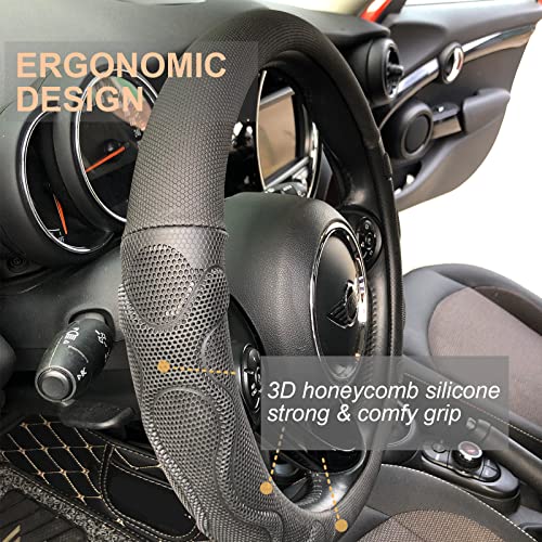 PINCTROT Comfy Grip Steering Wheel Cover, Anti-Slip Design, Universal 14.5-15 Inch(Silicone Black)