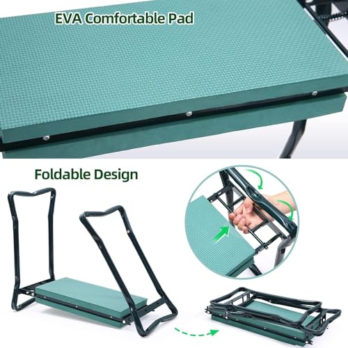 Ohuhu Garden Kneeler and Seat Heavy Duty, Upgraded Gardening Stool with Thicker and Wider EVA Foam Kneeling Pad Foldable Garden Bench with 2 Large Tools Pouches, Ideal Gardening Gifts for Women Men