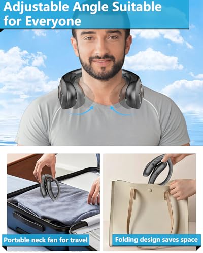 Neck Fan with Mist,Portable Neck Fans that Blow Cold Air,Foldable Water Cooler Fan Sprayer with Bottle,Leafless Battery Powered Neck Fan Rechargeable,Best Necklace Fan for Hot Flashes Summer Apricot