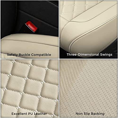SanQing Car Seat Covers Bottom PU Leather Bottom Seat Cover for Car Front Seat Cushion Automotive Protectors Universal Fit 95% Vehicles (Beige)