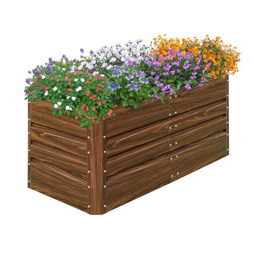 SnugNiture 4x2x2FT Raised Garden Bed Galvanized Planter Garden Boxes Outdoor, Deep Root Planter Raised Bed for Vegetables Flowers Herbs,Brown