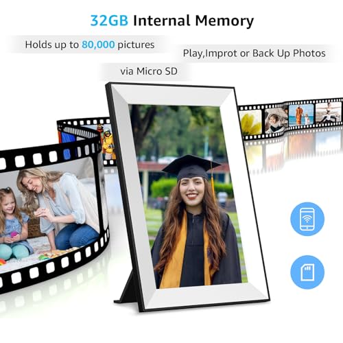 Frameo WiFi Digital Picture Frame with 10.1 Inch IPS Touch Screen,Loading Pictures to 32GB Smart Digital Photo Frame via Frameo App,Rotation and Backup to SD Card Automaticly,Gift for Mother's Day