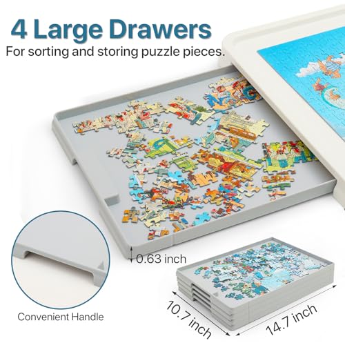 Playboda 1500 Pieces Rotating Plastic Puzzle Board with Drawers and Cover, 35"x27" Portable Jigsaw Puzzle Table for Adults, Lazy Susan Spinning Puzzle Boards (Patent Design)
