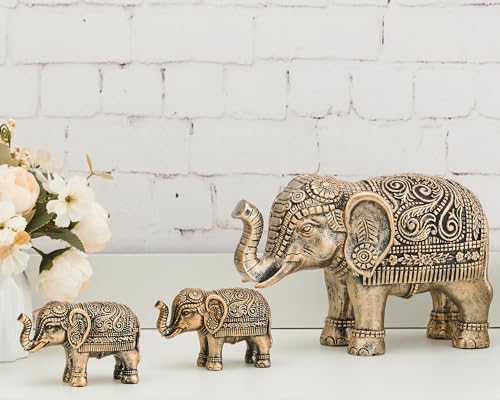 BOIHEGU Small Elephant Statue Home Decor, 4 inch Resin Antique Golden Retro Accent Elephant Figurine, Good Lucky Elephant Thoughtful Housewarming Gifts for Women Men Office Desk Decor