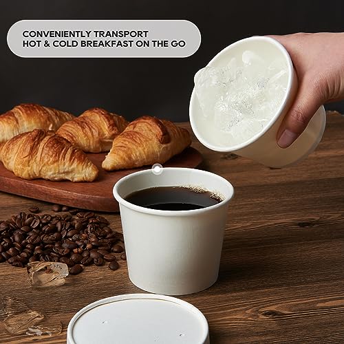 50pack 12oz Paper Soup Containers with Lids, Disposable Kraft Paper Food Cups, Ice Cream Cups, Food Storage with Lids, Microwavable and Freezer Safe, Suitable for Christmas Thanksgiving(White)
