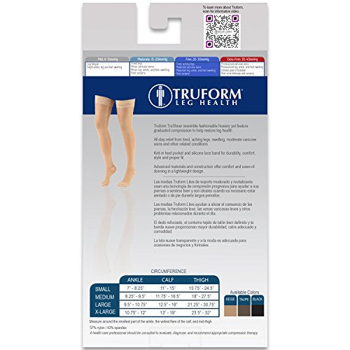 Truform Sheer Compression Stockings, 20-30 mmHg, Women's Thigh High Length, 30 Denier, Beige, Small