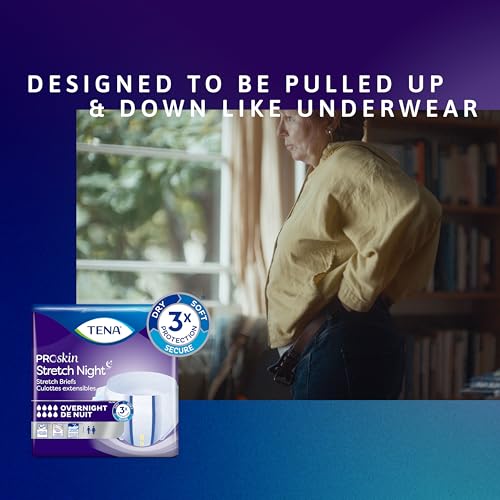 TENA ProSkin Overnight Protection Adult Incontinence Brief, Stretch, Disposable, Medium, 48count (4 Packs of 12), Packaging May Vary