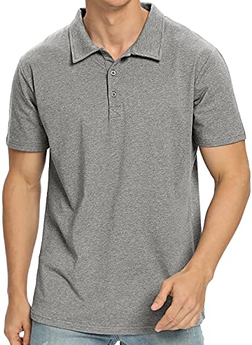 NITAGUT Polo Shirts for Men Long Sleeve Soft Cotton Collared Shirt, Heather Navy, Large