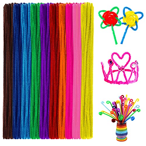 Anvin Pipe Cleaners 100 Pcs 10 Colors Chenille Stems for DIY Crafts Decorations Creative School Projects (6 mm x 12 Inch, Assorted Bright Colors)