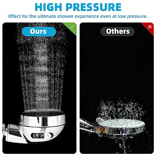 Marbrasse High Pressure Shower Head, 3-Settings Handheld Showerhead with ON/Off Full Shutoff Push Button and Switch to Control Flow, Angle-Adjustable Water Saving Body Sprays(Chrome)