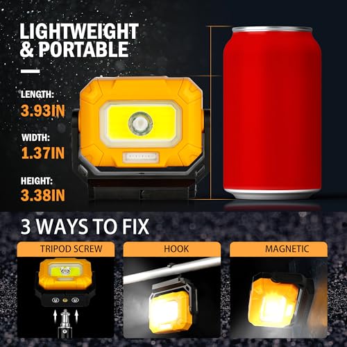 unibrite Magnetic Work Light, 1200LM COB LED Rechargeable Work Light with 15 Lighting Modes, 360°Rotatable Flood Lights for Car Repairing, Job Site Lighting Emergency Outdoor Camping Hiking
