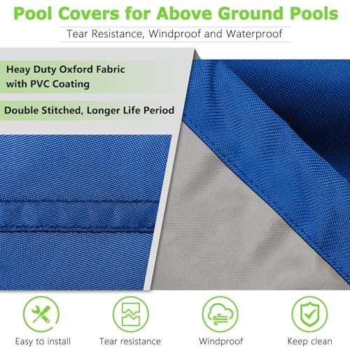 HIGHTQURO 21Ft Round Pool Cover, Inground Pool Covers for Above Ground Pools, Swimming Pool Cover Protector with Tie-Down Ropes & 5 Sandbags Increase Stability, Waterproof Dustproof Hot Tub Cover