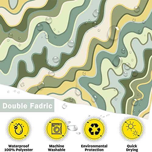 Mocsicka Retro 70s Hippie Shower Curtain Sage Green Groovy Waves Funky Shower Curtain for Bathroom Funky Abstract Art Shower Curtain Set with 12 Hooks, 72x72 Inches