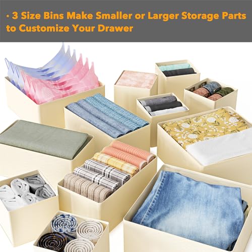 SpaceAid Drawer Organizer for Clothes, 12 Pack Dresser Drawer Organizer Bins, Closet Organizers and Storage Dividers for Clothing, Underwears, Socks (Beige)