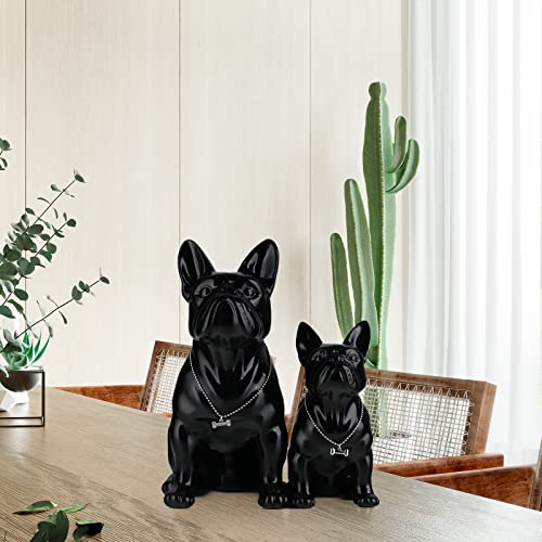 suruim Resin English Bulldog Statue French Bulldog Sculpture Home Decor Modern Collectible Figurine Art Dog Statue Bulldog Figurine Living Room Tabletop Decor (Black, 9 inches)