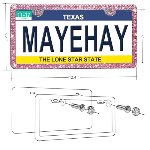 Pink License Plate Frame 1 Pack Bling License Plate Frame Rhinestone License Plate Frame Sparkly License Plate Frame Diamond License Plate Frame Bedazzled License Plate Frame with Bling Cup Coasters