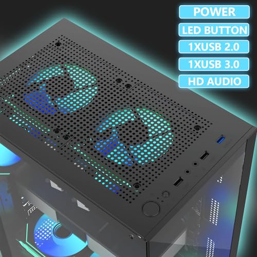 PC CASE M-ATX Gaming PC Cases with 5x120MM RGB fans Preinstalled,matx case,itx case, 270° Full View Tempered Glass Mid Tower,Mid-Tower USB 3.0 with Double Tempered Glass Full View Computer Cases Black