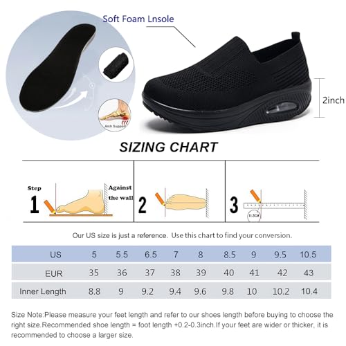 YING LAN Women Platform Sneakers Air Cushion Slip-on Walking Shoes Breathable Nursing Orthopedic Wedge Shoes Adjustable Mary Jane C-Black
