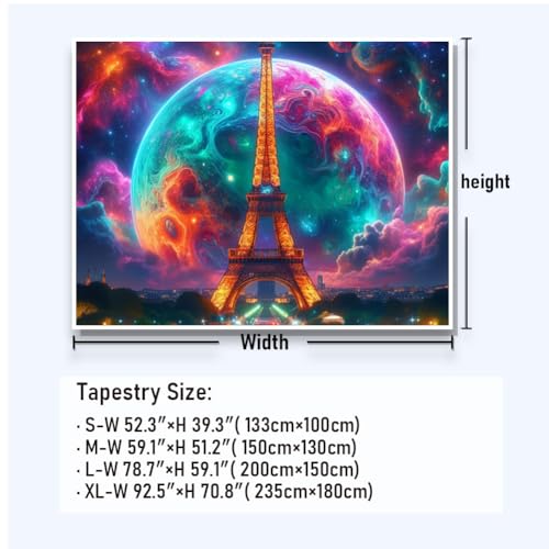 Trippy Planet Tapestry Paris Eiffel Tower Tapestry Galaxy Space Tapestry Magical Neon Starry Stars Wall Tapestry Aesthetic City Landscape Wall Hanging for Living Room