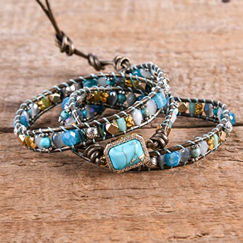 YGLINE Natural Stone Bracelet 5 Wraps Bracelet Handmade Blue Color Boho Bracelet for Women Bracelet