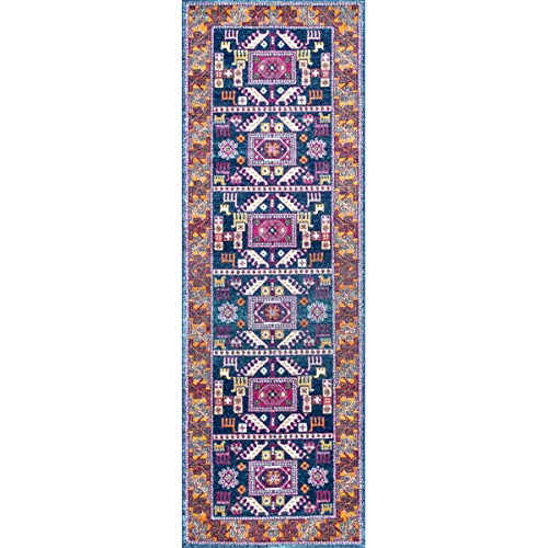 nuLOOM Vintage Lorena Tribal Area Rug, 8' Round, Navy