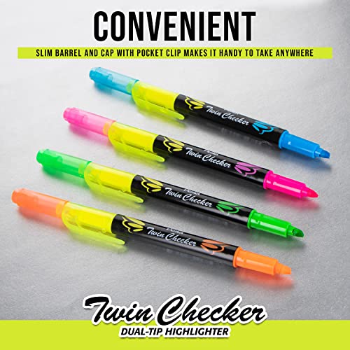 Pentel Twin Checker Dual-tip Highlighter, Chisel Tip, Yellow/Blue Ink, Pack of 12 (SLW8-GS)