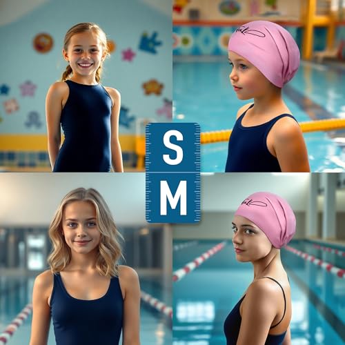 Swim Caps for Long Hair Kids - Swimming Cap for Girls Boys Kids Teens with Long Curly Hair Braids Dreadlocks - 100% Silicone Hypoallergenic Waterproof Swim Hat (Aqua Blue, Small)