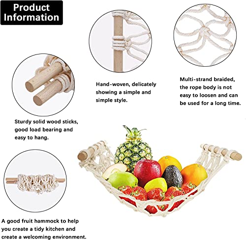yuxiaoshi Fruit Basket Hammock Under Cabinet Woven Vegetable Hanging Basket with Banana Hanger Fruit Storage for Kitchen Mesh Fruit Holder Organization for Home Dining Room Decor (Black)