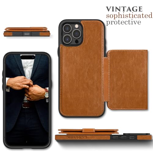 LOHASIC Wallet Case for iPhone 15 Pro Max, Compatible with Mag-Safe, 6 Card Holder, Magnetic Back, Vintage PU Leather ProMax Phone Cover Men Women, 6.7 Inch, 5G, 2023 - Brown