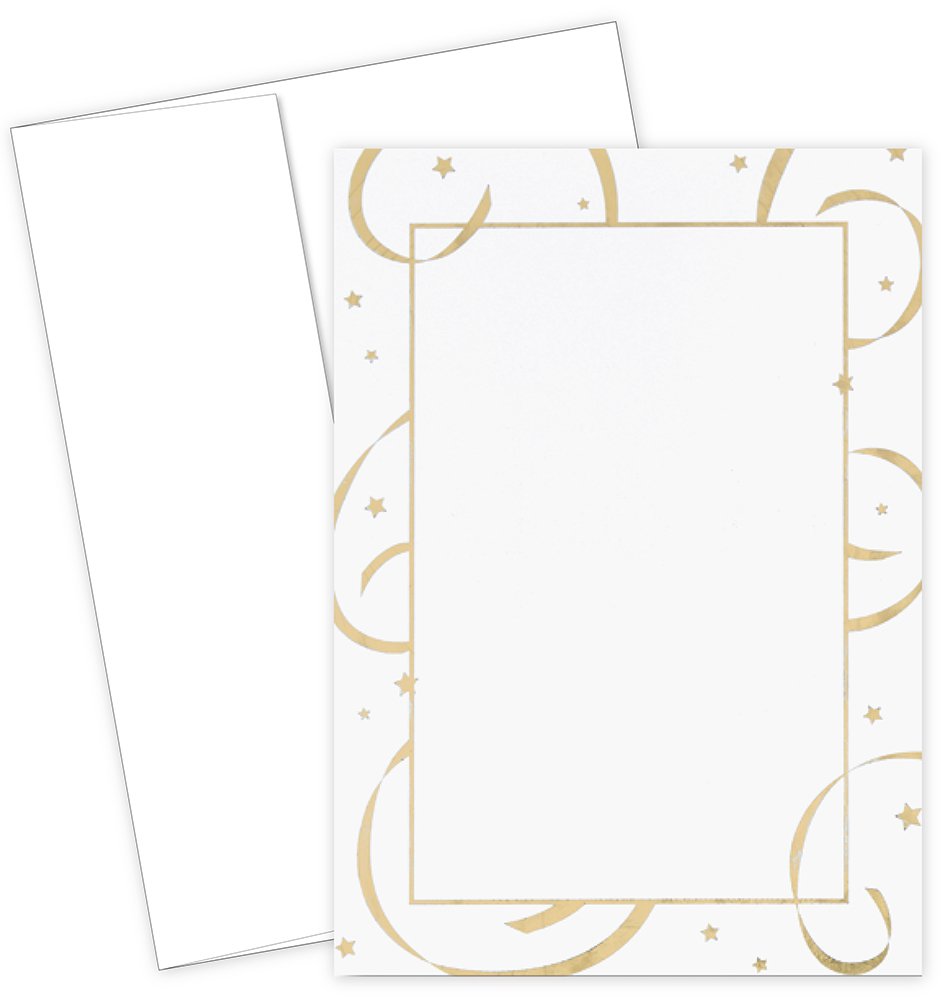 Great Papers! Gold Foil Stars & Streamers Flat Card Invitations with Envelopes, 5.5"x7.75", 10 Count (154278)