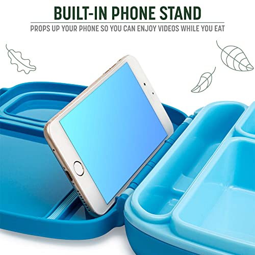 Goodful Stackable Lunch Box Container, Bento Style Food Storage with Removeable Compartments for Sandwich, Snacks, Toppings & Dressing, Leak-Proof and Made without BPA, 56-Ounce, Blue