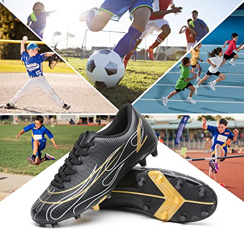 Hanani Kids Soccer Cleats Boys Girls Soccer Shoes Youth Athletic Outdoor & Indoor Baseball Shoe Firm Ground Cleat Comfortable Flexible Sneaker Blackgreen