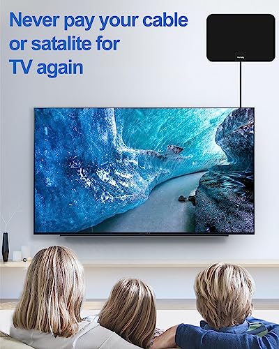 TV Antenna Indoor, Digital Amplified Indoor HDTV Antenna, 1080p VHF UHF Television Local Channels Detachable Signal Amplifier and 16.5ft Long Coax Cable