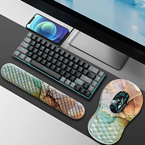 HAOCOO Ergonomic Mouse Pad Wrist Support and Keyboard Wrist Rest, 3 PCS Computer Mouse Pads Cushion for Desk with Coaster Set, Mousepd with Wrist Rest, Keyboard Pad for Office, White Gold Marble